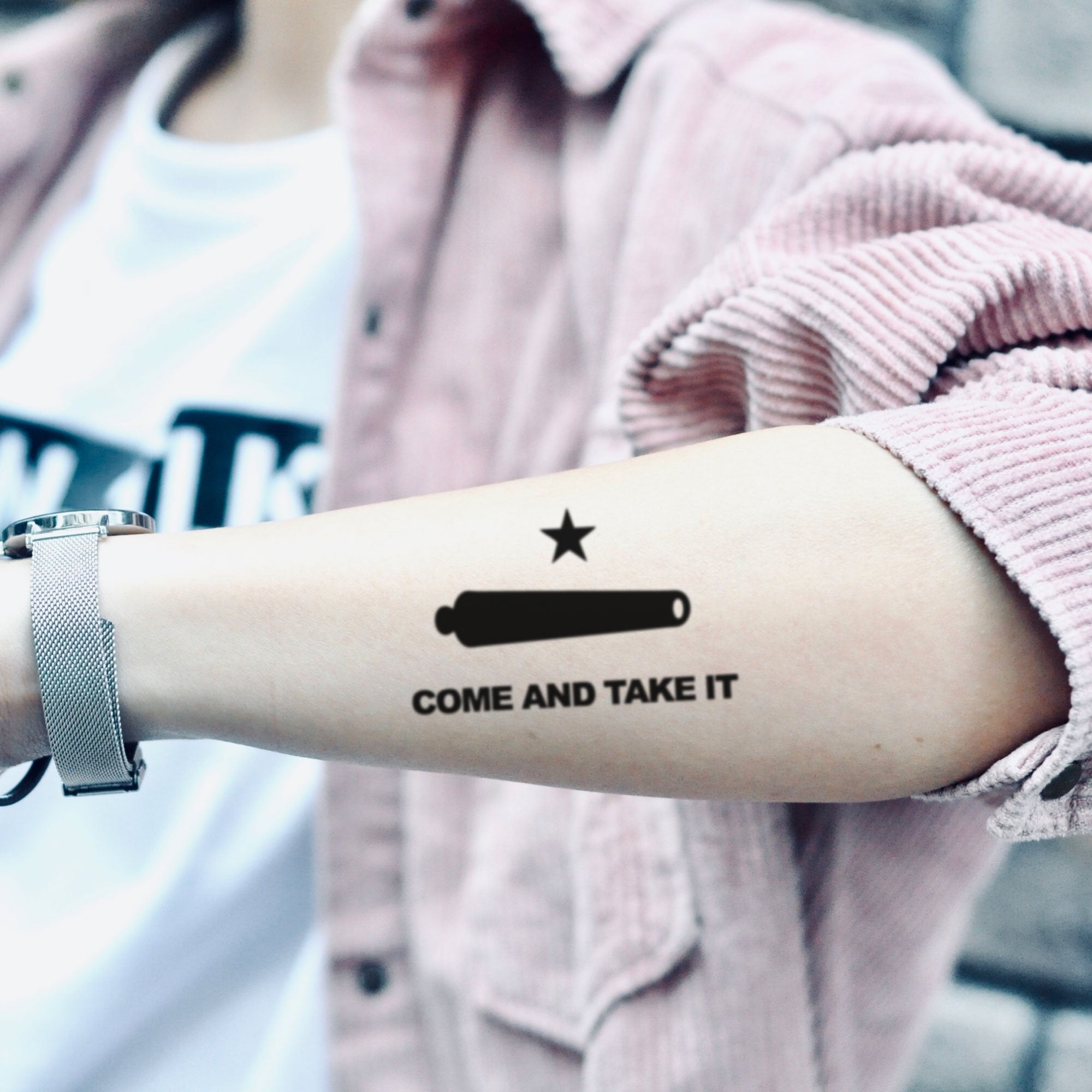 Texas Flag Come And Take It Temporary Tattoo Sticker - OhMyTat